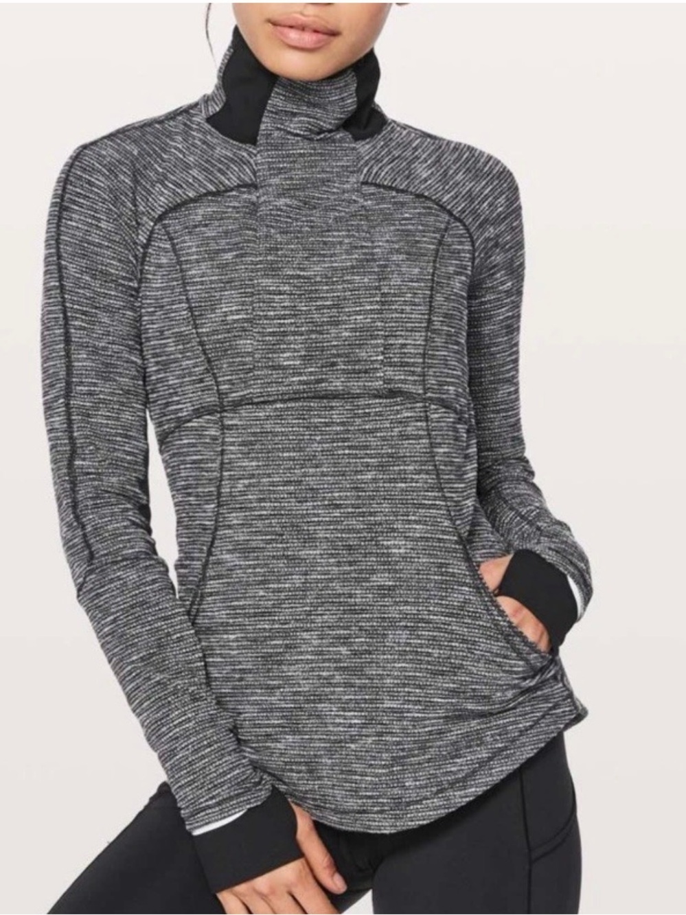 EUC lululemon athletica Base Runner 1/2 Zip Heathered Black Pullover